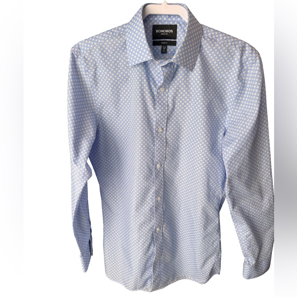 Bonobos Wrinkle-Free Tailored Fit Men’s Blue Daisy Pattern Button Shirt Cotton
